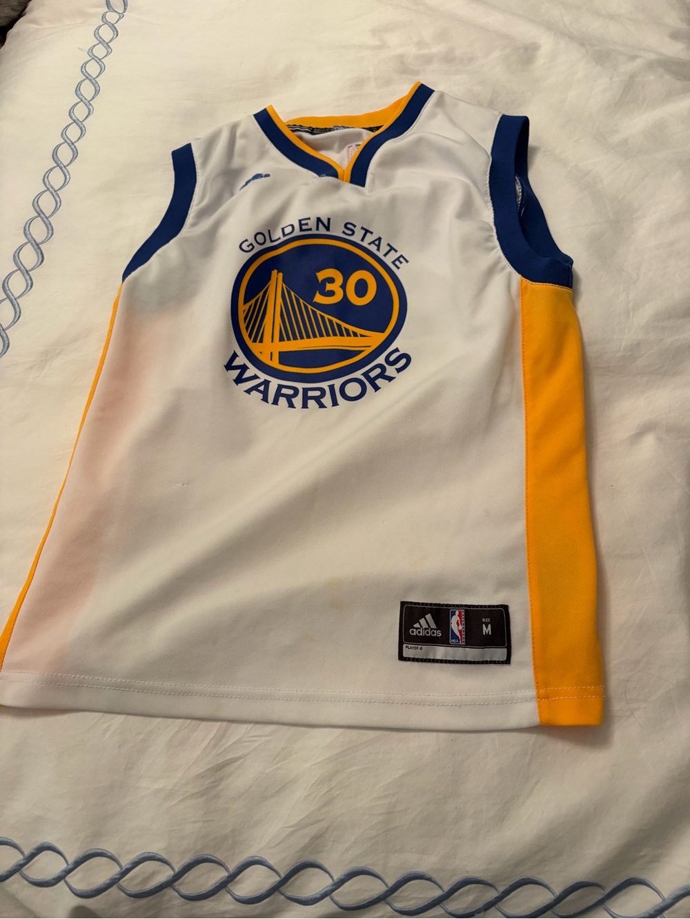 Golden State Warriors Stephen Curry #30 White & Yellow Kids Jersey